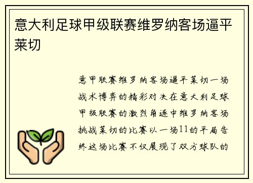 意大利足球甲级联赛维罗纳客场逼平莱切