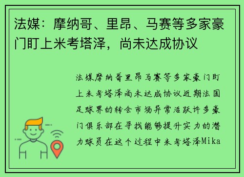法媒：摩纳哥、里昂、马赛等多家豪门盯上米考塔泽，尚未达成协议