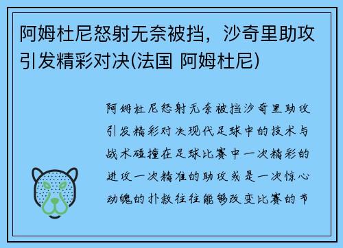 阿姆杜尼怒射无奈被挡，沙奇里助攻引发精彩对决(法国 阿姆杜尼)